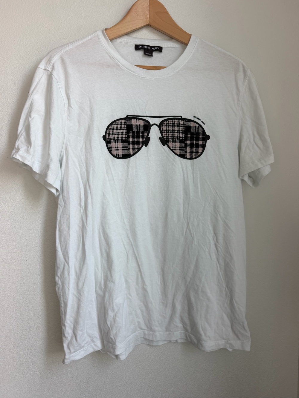 Michael Kors White T-Shirt with Plaid Aviator Graphic